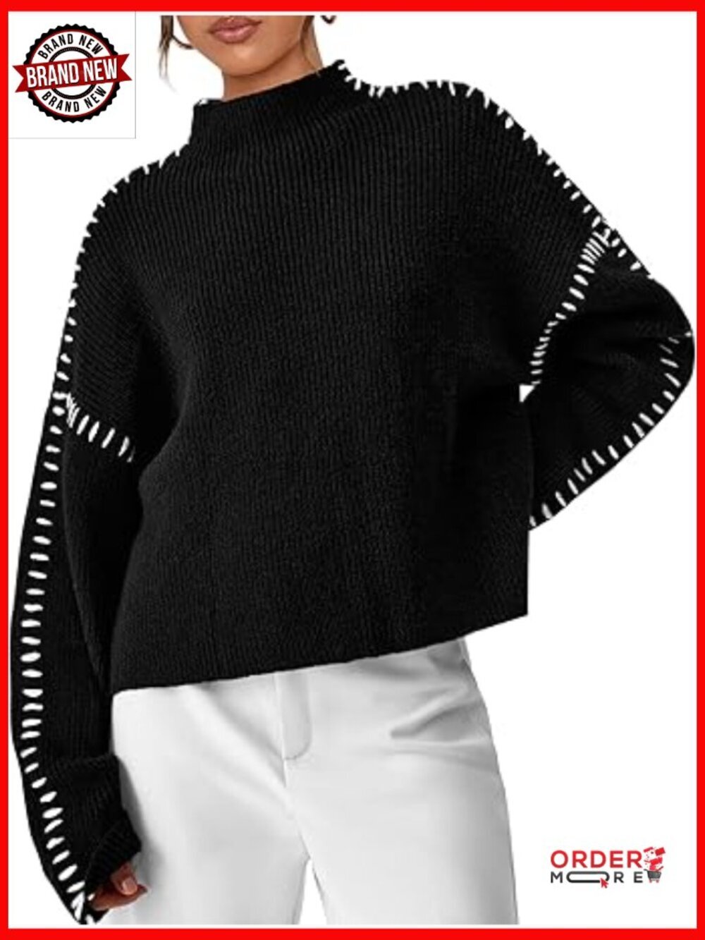Chunky Knit Oversized Mock Neck Pullover Sweater Long Sleeve